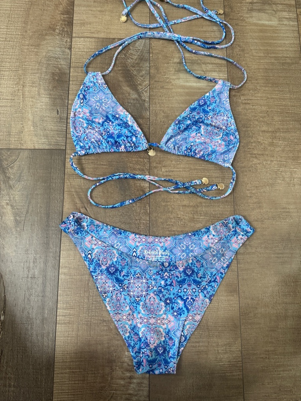 Kulani Kinis Blue Paisley Tie-Back Triangle Bikini Set